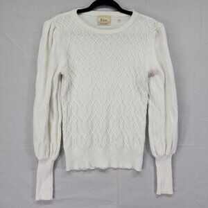 Elie Tahari Textured Pullover Sweater Size Large White Puff Extra Long Sleeve